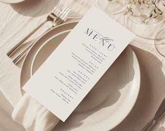 Hochzeitsmenü Vorlage Download, benutzerdefinierte Menüvorlage, Hochzeitsmenüs, minimalistisch, bedruckbar modern, Abendkarte, digitaler Sofort Download