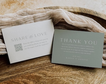 Capture the Love Wedding QR Code Card, Modern Wedding Thank You Card with QR code Back, Instant Download, Editable Printable Download
