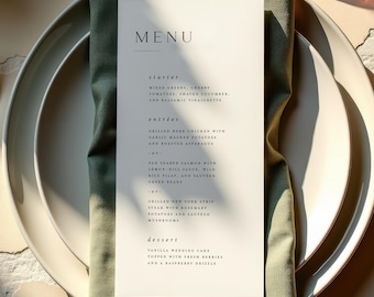 Modèle de menu de mariage minimaliste : menu du dîner imprimable moderne (téléchargement instantané)