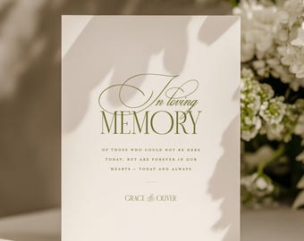 Letrero de boda "En memoria de un ser querido", plantilla editable, letrero para mesa conmemorativa de boda, descarga instantánea, decoración de boda de lujo para familias adineradas.