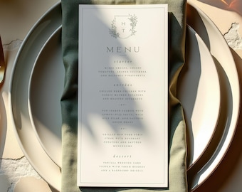 Monogram Wedding Menu Template, 4x6 5x7 Wedding Menu Sign, Black