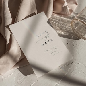 Moderne doppelseitige Save the Date-Vorlage, benutzerdefinierte elegante Hochzeit Save the Date, bearbeitbarer druckbarer sofortiger digitaler Download, Camila