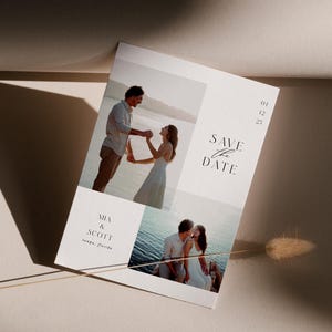 Modern Minimal Photo Save the Date Editable Template, Printable Save The Date, Multiple Photos Save Our Date, DIY Date Announcement Instant