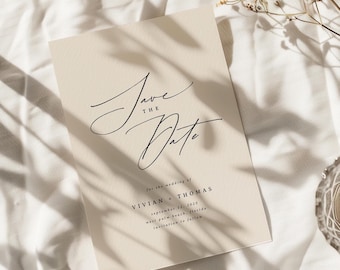 Minimalist Script Save the Date Template: Editable Wedding Announcement (Digital)