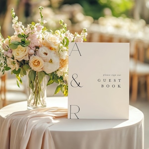 Minimalist Wedding Guest Book Sign Template, Modern Simple Monogram Initial Sign, Elegant Reception Printable Decor