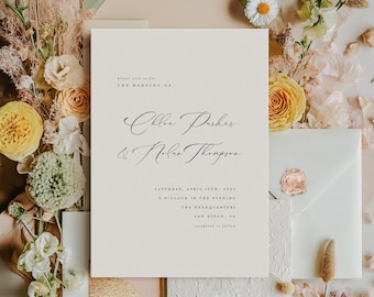 Modern Script Wedding Invitation Set: Elegant Editable Templates (Instant Download)