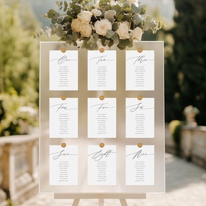 Modèle de plan de table mariage moderne, cartes de plan de table minimaliste, table Script table assignation, bricolage modifiable téléchargement imprimable