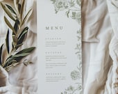 Wedding Menu Card Template, Green Botanical Wedding Menu, Elegant Printable Reception Menu, Editable Table Menu