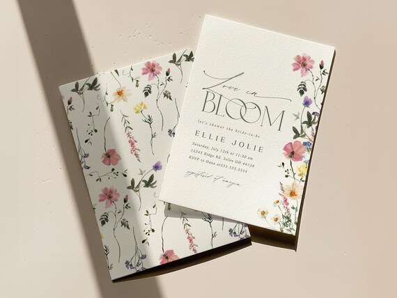 Wildflower Bridal Shower Invitation, Boho Love is in Bloom Invite, Editable Printable Modern Floral Bridal Digital Template