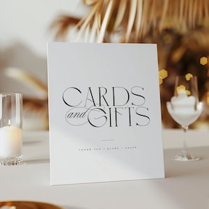 Placa minimalista para cartões e presentes, placa simples para mesa de presentes, placa moderna para casamento, placa elegante para escrita, modelo editável para impressão | Blake