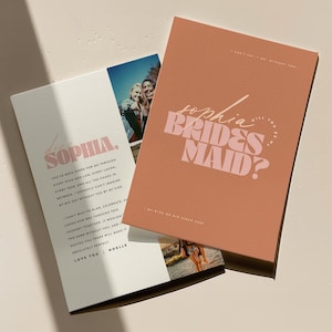 Kaartsjabloon bruidsmeisje voorstel, afdrukbare retro fotokaart Will You Be My Bridesmaid, bewerkbare kaart bruidsmeisje voorstel kaart vak cadeaubon