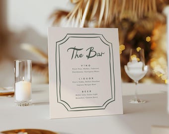 Illustrated Bar Menu Template, Modern Editable Drink Menu, Minimalist Printable Bar Menu, Hand Written Signature Drinks Sign