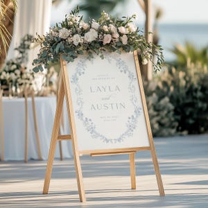 Dusty Blue Wedding Menu Template, Printable Elegant Drawn Floral Dinner Menu, Printable Modern Romantic Editable Menu Instant Download image 7