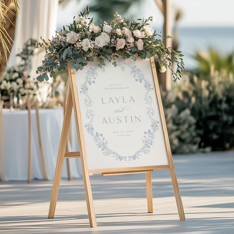 Dusty Blue Wedding Menu Template, Printable Elegant Drawn Floral Dinner Menu, Printable Modern Romantic Editable Menu Instant Download image 7