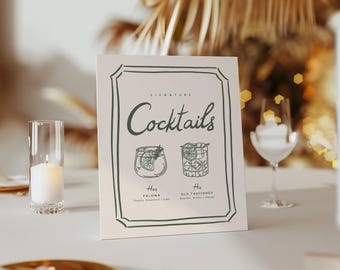 Illustrated Bar Menu Template, Modern Editable Drink Menu, Minimalist Printable Bar Menu, Hand Written Signature Drinks Sign