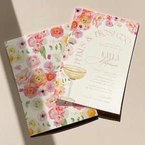 Petals and Prosecco Bridal Shower Invitation, Champagne Brunch Bridal Shower Invite, Editable Printable Bridal Shower Digital Template