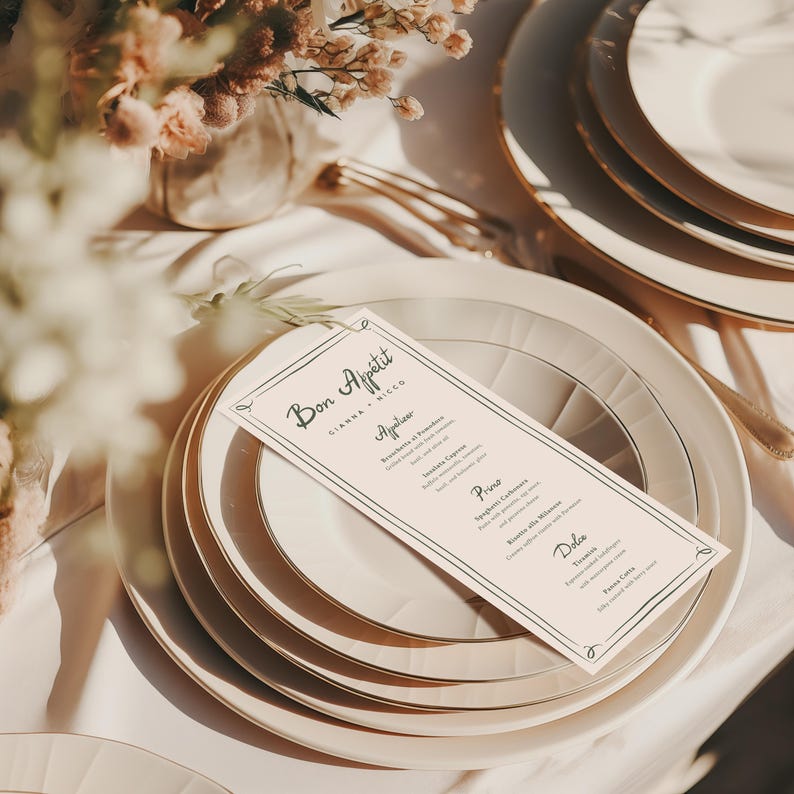 Handgezeichnete Hochzeitsmenüvorlage, druckbare Menükarte, handgeschriebene Menükarte, wunderliche Hochzeit, bearbeitbare druckbare sofort-Download Bild 3