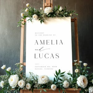 Minimalistische Hochzeit Willkommensschild Vorlage, moderne bearbeitbare Willkommenstafel, bearbeitbares elegantes benutzerdefiniertes Zeremoniedekor, sofortiger Download