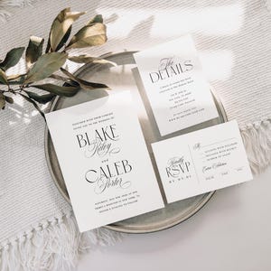 Elegante Hochzeitseinladungsreihe, modernes minimales Einladungsschreiben-Set, Detailkarte, modernes QR-Code-Rsvp, bearbeitbares digitales Vorlagenpaket Bild 5