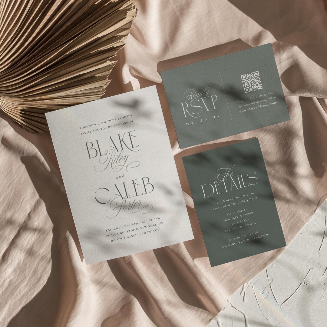 Sage Green Wedding Invitation Set: Minimalist Suite (editable Download ...