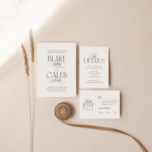 Elegante Hochzeitseinladungsreihe, modernes minimales Einladungsschreiben-Set, Detailkarte, modernes QR-Code-Rsvp, bearbeitbares digitales Vorlagenpaket Bild 3