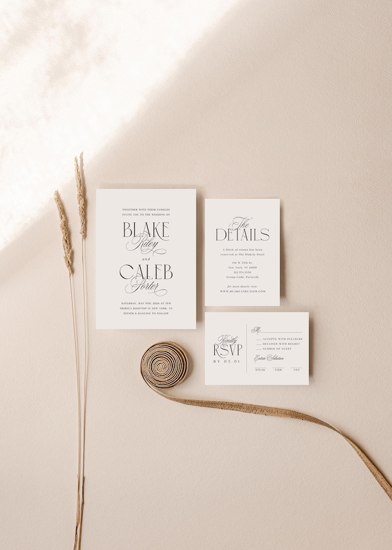Elegante Hochzeitseinladungsreihe, modernes minimales Einladungsschreiben-Set, Detailkarte, modernes QR-Code-Rsvp, bearbeitbares digitales Vorlagenpaket Bild 3