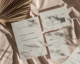 Minimalist Wedding Invitation Set: Elegant Editable Templates (Instant Download)