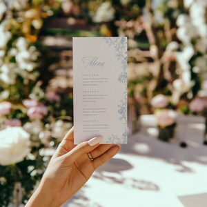 Dusty Blue Wedding Menu Template, Printable Elegant Drawn Floral Dinner Menu, Printable Modern Romantic Editable Menu Instant Download image 2