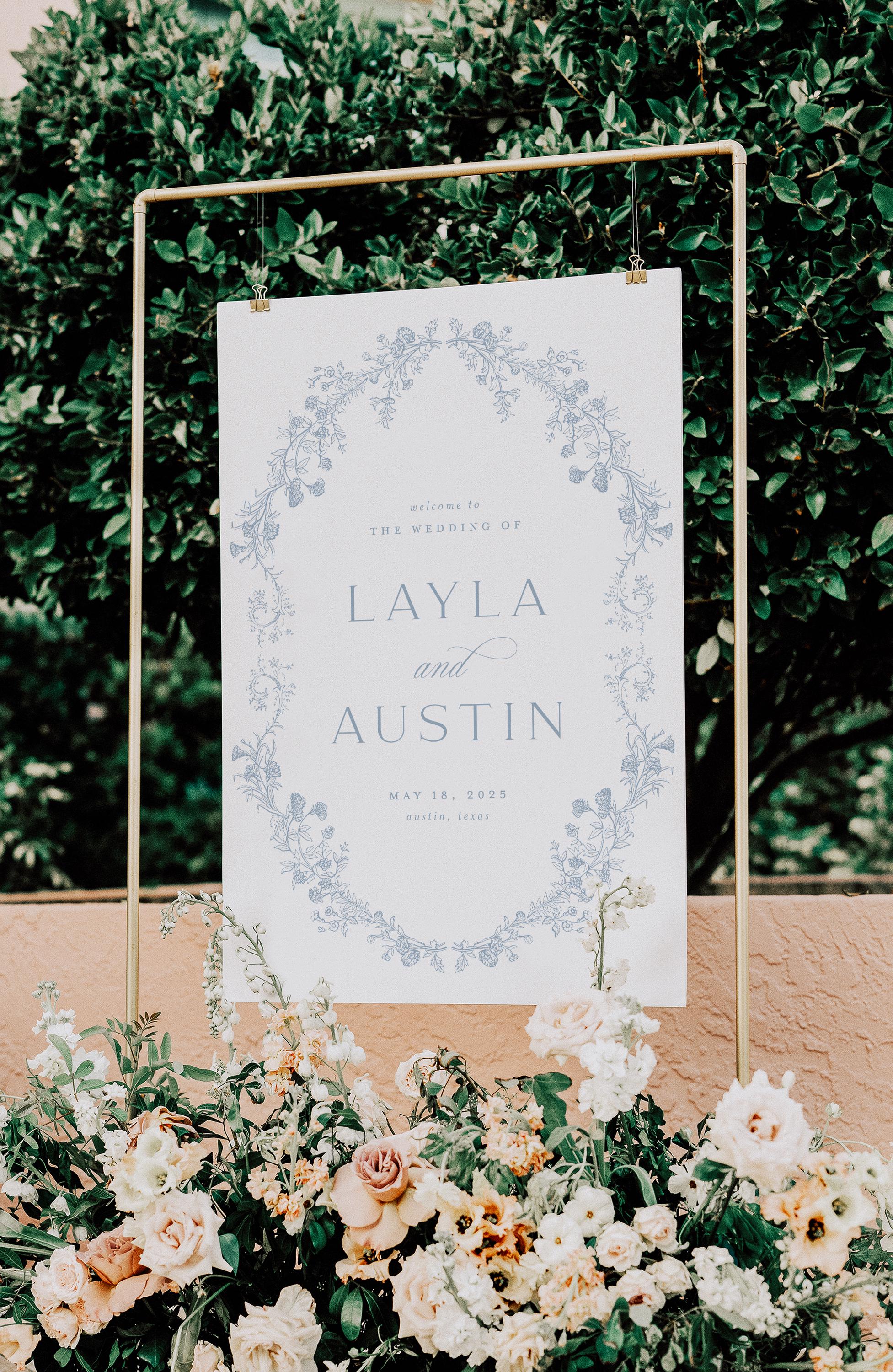 Dusty Blue Wedding Welcome Sign Template, Printable Elegant Vintage Drawn Floral Frame Romantic Editable Wedding Signage Instant Download