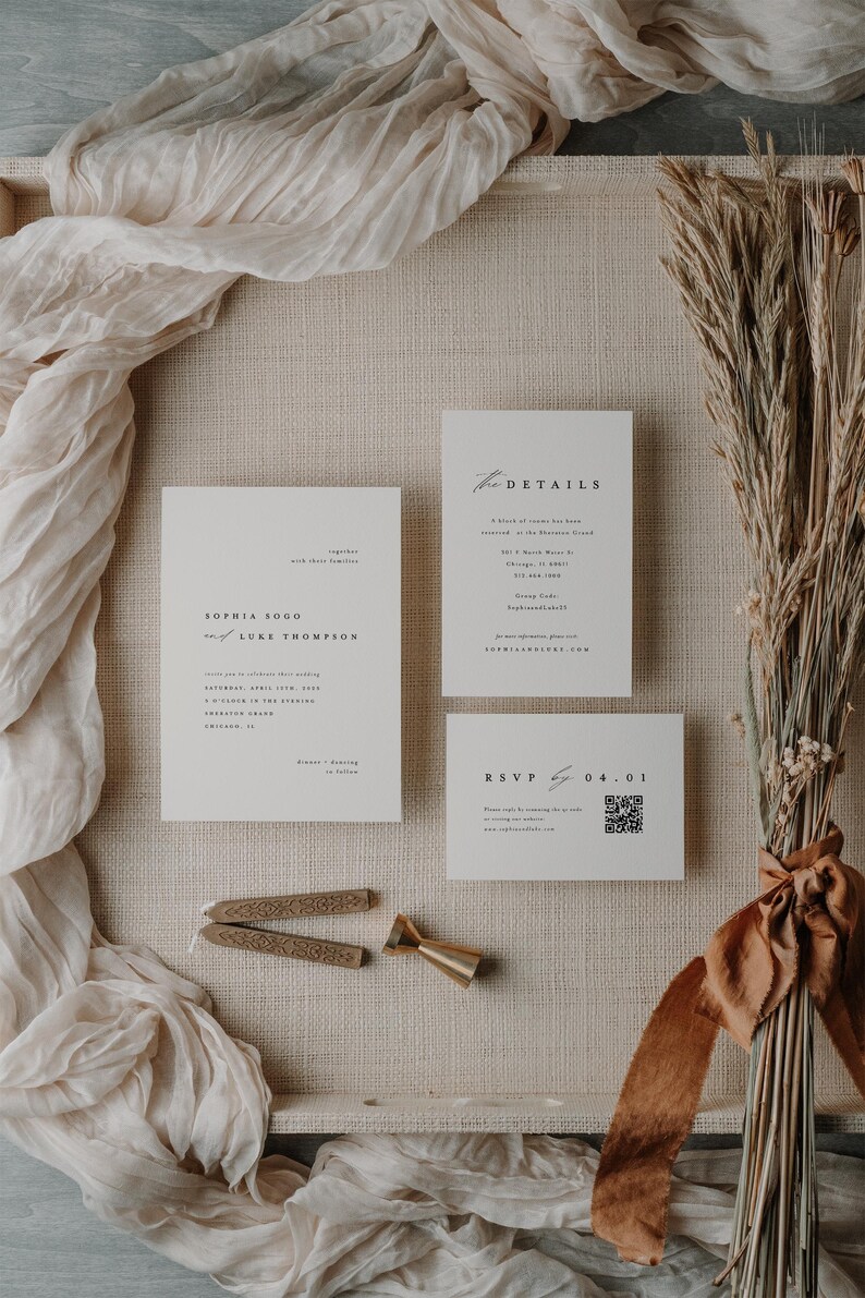 Minimalist Wedding Invitation Suite, RSVP & Details Card, Editable Template, Instant Download, Modern Elegant Romantic Printable Invite Set image 11