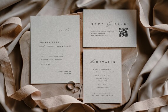 Minimalist Wedding Invitation Suite, RSVP & Details Card, Editable Template, Instant Download, Modern Elegant Romantic Printable Invite Set