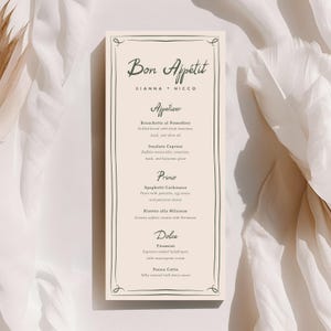 Plantilla de menú de boda dibujada a mano, tarjeta de menú imprimible, tarjeta de menú escrita a mano, boda caprichosa, descarga instantánea editable e imprimible