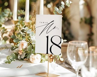 Modelo moderno de números de mesa para casamento | Placa de mesa minimalista e editável | Números de mesa imprimíveis para decoração de recepção de casamento