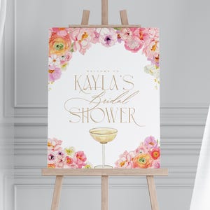 Letrero de bienvenida para despedida de soltera con pétalos y prosecco, letrero floral para despedida de soltera, letrero de bienvenida para brunch nupcial, decoraciones para despedida de soltera de primavera