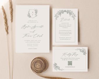 Elegante huwelijksuitnodigingssuite met schriftmonogram (bewerkbare sjabloon)