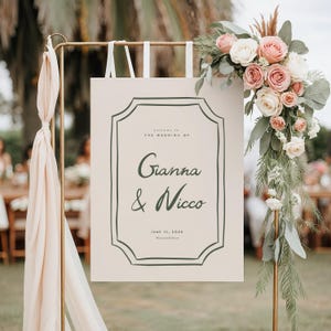 Handgezeichnetes Willkommen zu unserem Hochzeitsschild, Bunte Hochzeit-Willkommensschild-Vorlage, Wunderlicher Hochzeit-Willkommensschild-Eingabe, bearbeitbar druckbar