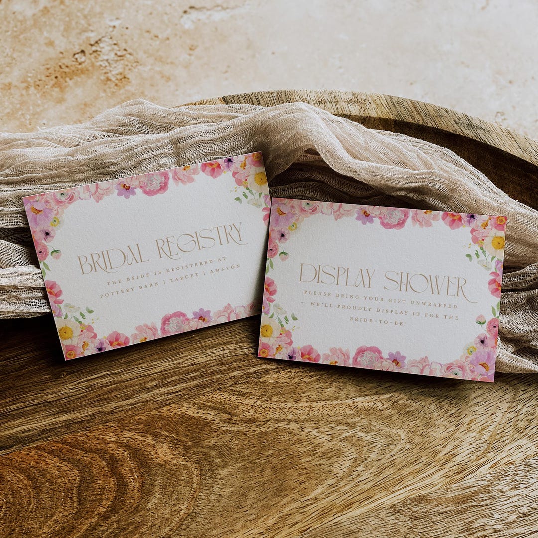 Pink Register Pink Floral Registry Card Template: Editable Wedding Shower Display ...