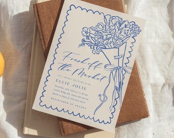 Fresh off the Market Bridal Shower Invitation Template, Editable Hand Drawn Doodle Farmer's Market Wedding Shower Invite, Printable Download