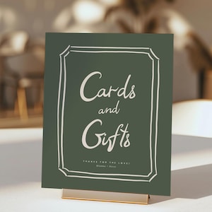 Letrero ilustrado para tarjetas y obsequios para imprimir, letrero minimalista para mesa de obsequios, plantilla para letreros de tarjetas y obsequios escritos a mano, descarga imprimible