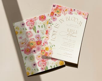 Love is in Bloom Bridal Shower Invitation, Colorful Flower Wedding Shower Invite, Editable Printable Wildflower Bridal Digital Template
