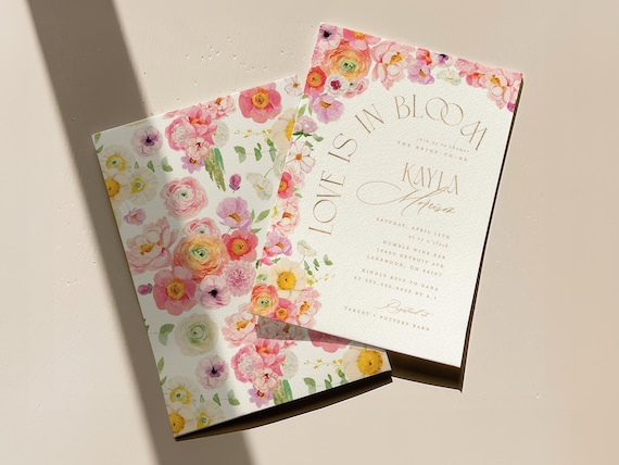 Love is in Bloom Bridal Shower Invitation, Colorful Flower Wedding Shower Invite, Editable Printable Wildflower Bridal Digital Template
