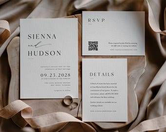 Minimalist Wedding Invitation Suite, Editable RSVP & Details Card, Instant Download Printable Wedding Invite Set, Modern Stationery