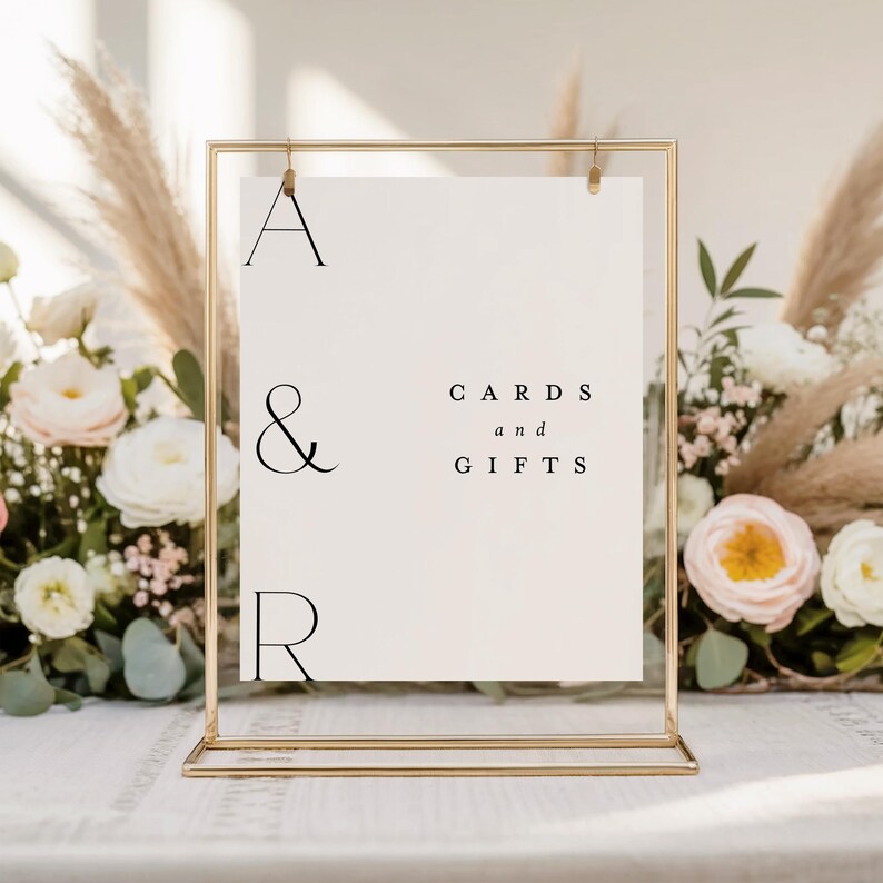 Minimalist Cards and Gifts Sign Template, Modern Wedding Monogram Sign ...