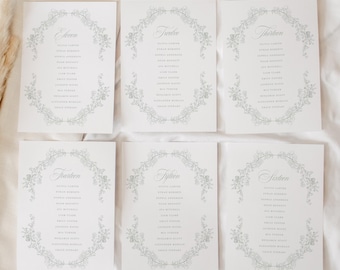 Elegant Wedding Seating Chart Template, Green Romantic Script Table Assignment Seating, Editable Seating Chart Cards Printable Download