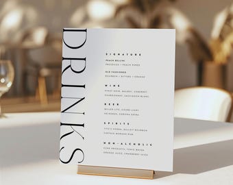 Minimalistisches Hochzeit Bar Menü Vorlage: Modernes Signature Drink Schild (Digitaler Download)