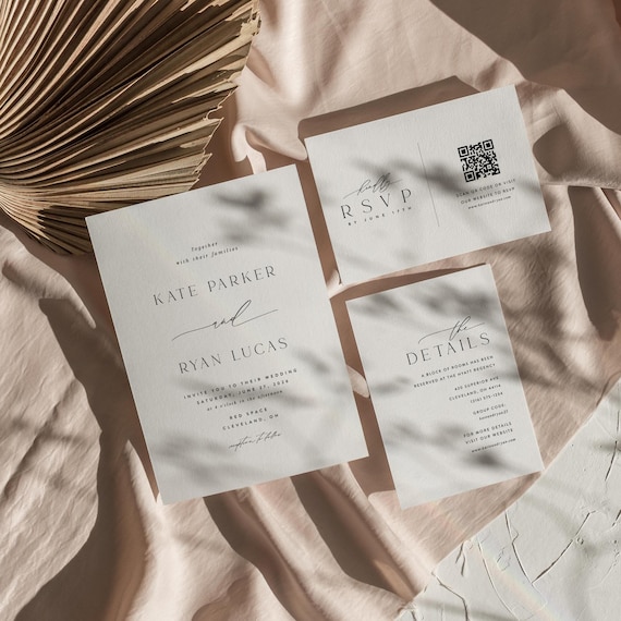 Modern Wedding Bundle, Minimalist Custom Wedding Invitation Set, Elegant Editable Templates Wedding Stationery, Printable Instant Download
