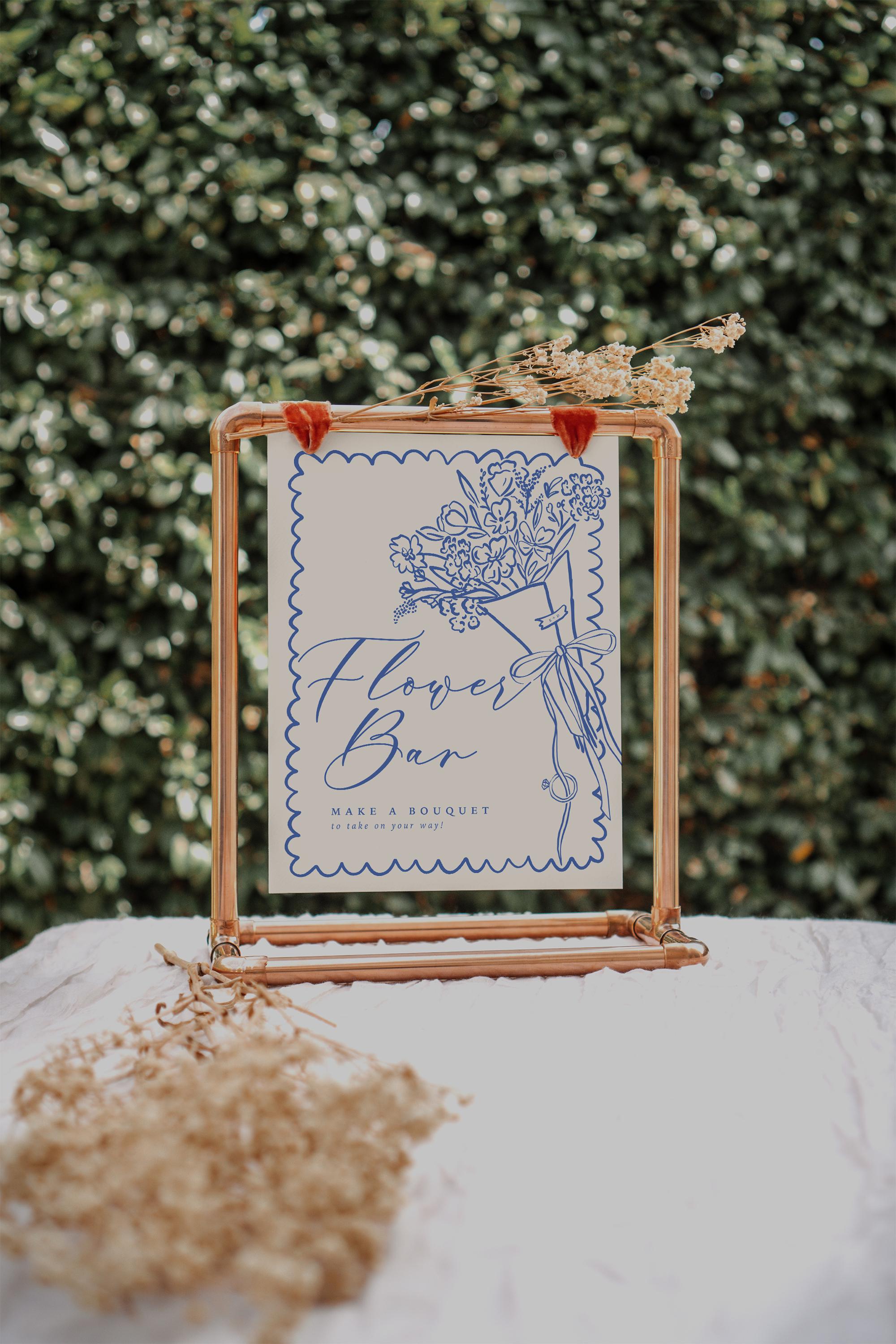 Bridal Shower Flower Bar Sign Template, Fresh Off the Market Editable Signs, Printable Hand Drawn Doodle Floral Shower Editable Template