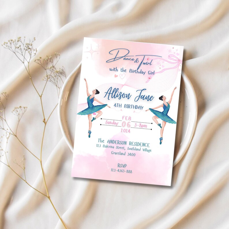 Modern Ballerina Birthday Invitation, Ballerina Birthday Invite, Ballet ...