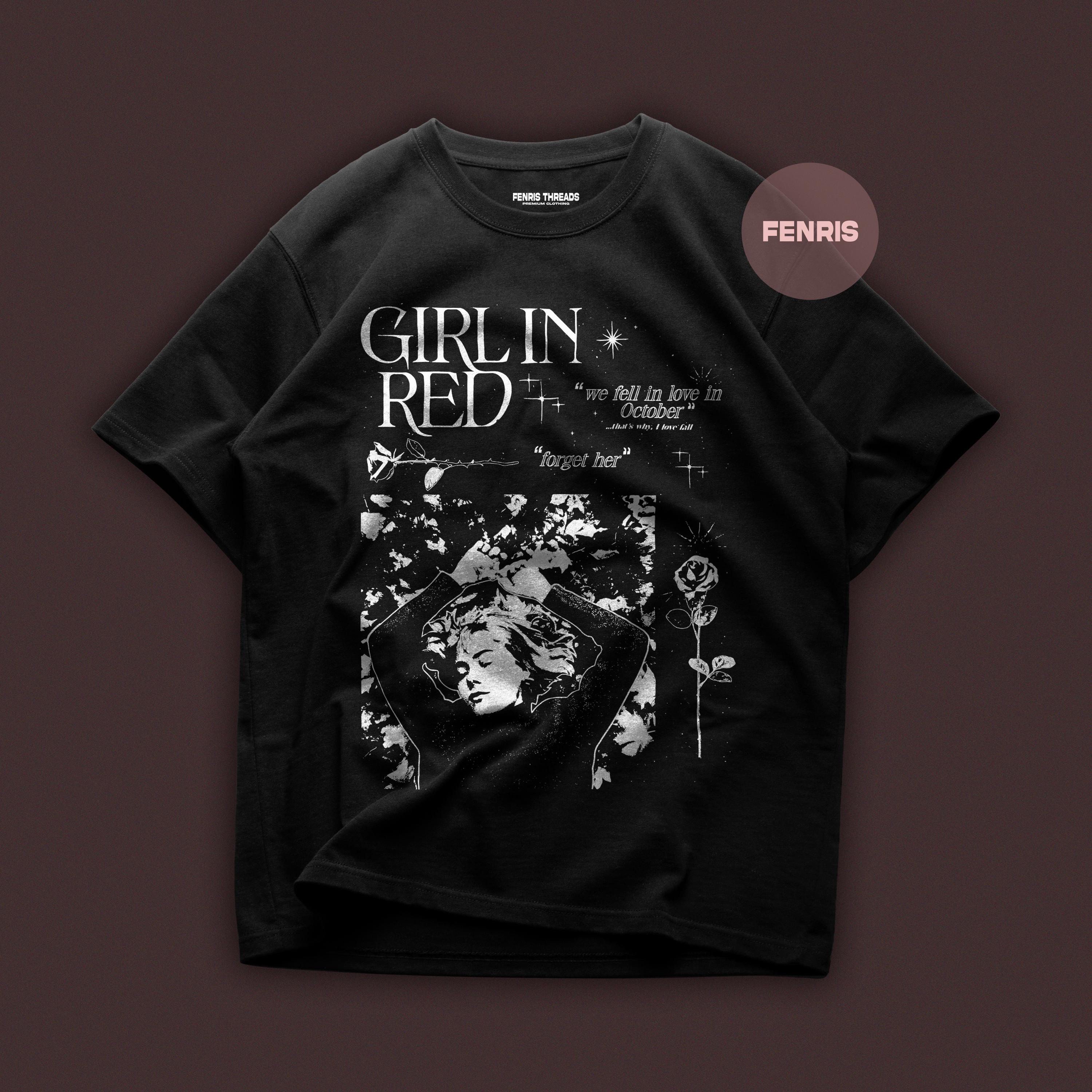 Girl in red merch sweatshirt new arrivals