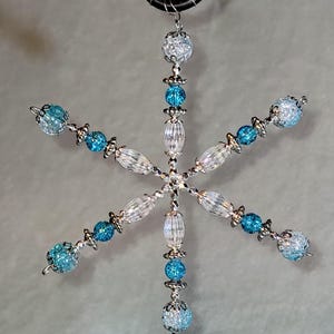Snowflake Ornament Light Blue Crackle Glass Beads